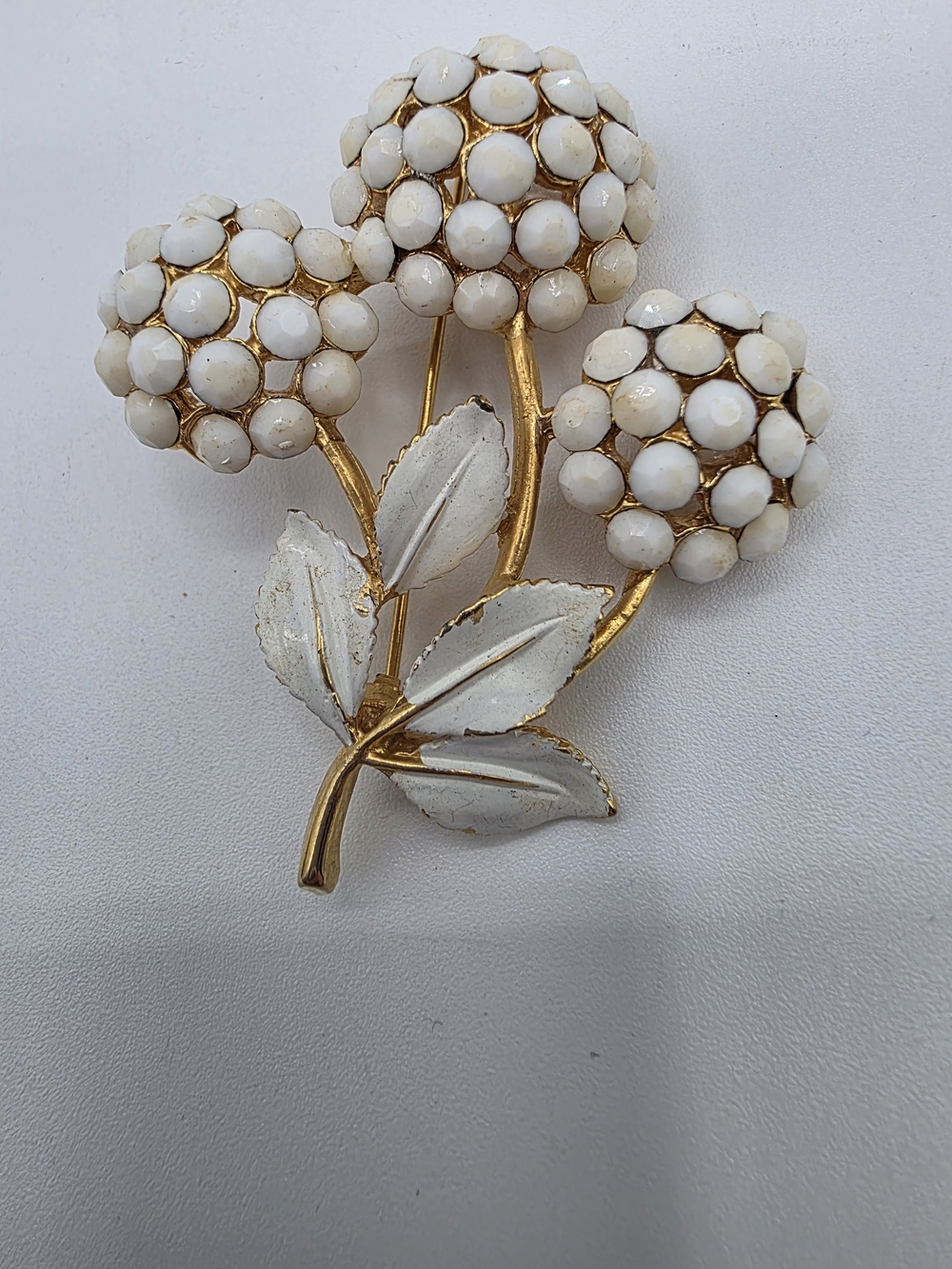 Gold-Tone Floral Cluster Brooch with White Enamel Petals - Picture 6 of 14